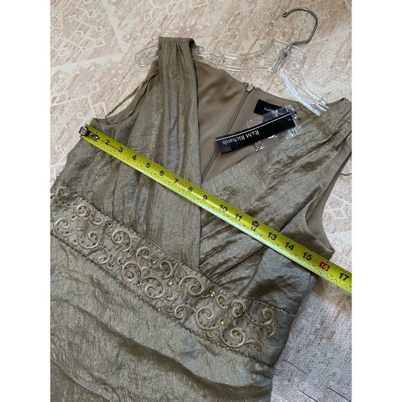 R&M Richards Womens Sleeveless Long Cascade Evening Dress Gold Sz 8 - Picture 8 of 9